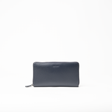 Portafoglio in pelle saffiano colore blu navy artigianale donna protezione RFID Aut Aut Studio – vista frontale