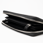 Portafoglio in pelle saffiano colore nero artigianale donna protezione RFID Aut Aut Studio – vista laterale