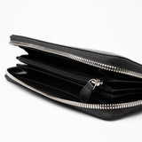 Portafoglio in pelle saffiano colore nero artigianale donna protezione RFID Aut Aut Studio – vista laterale