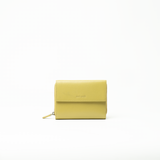 Portafoglio in pelle saffiano colore verde oliva artigianale donna protezione RFID Aut Aut Studio – vista frontale