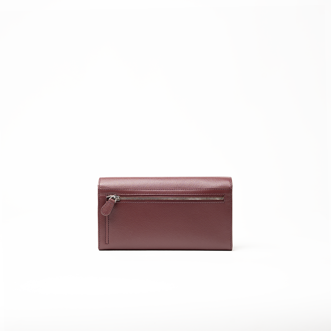 Portafoglio in pelle saffiano colore bordò artigianale donna protezione RFID Aut Aut Studio – vista retro