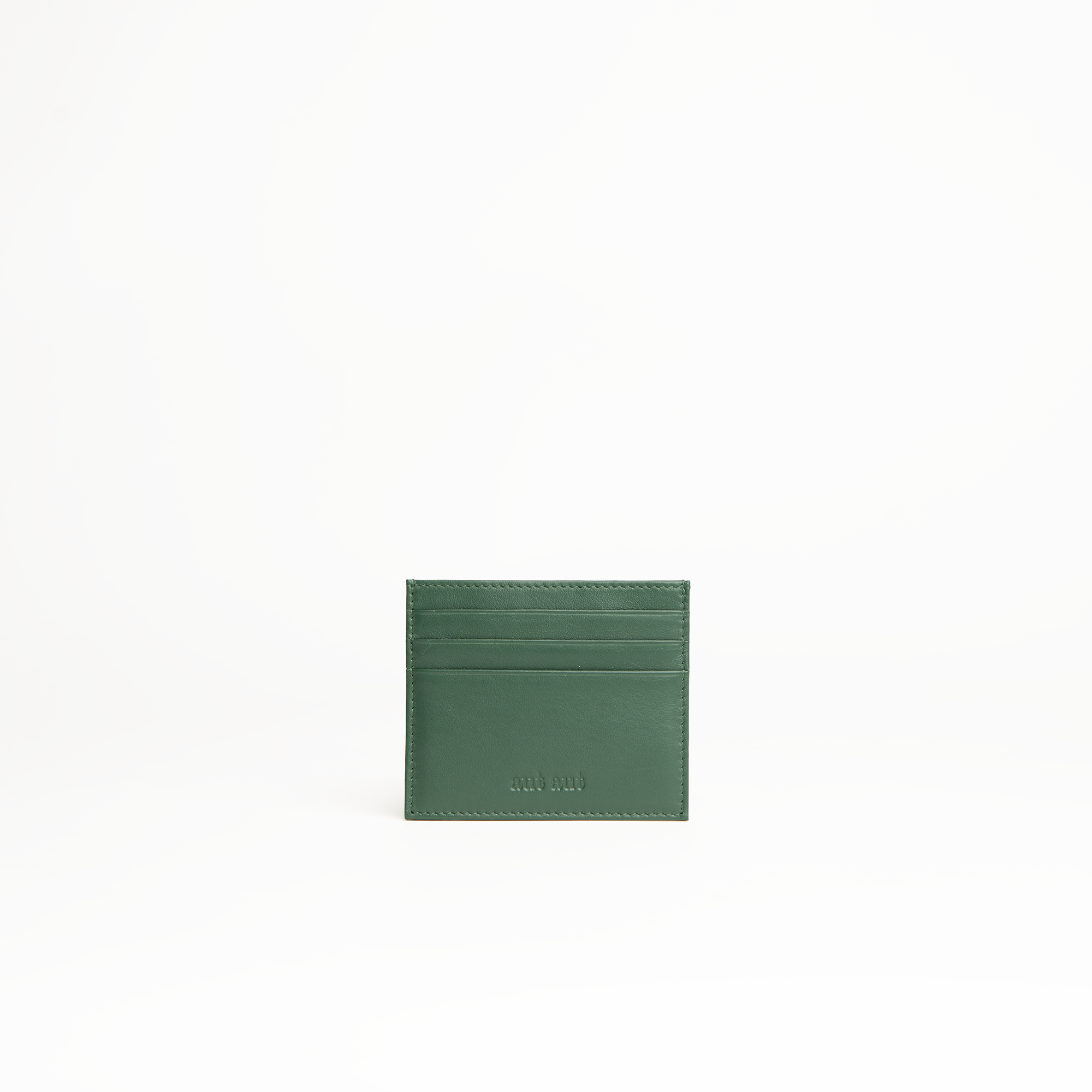 Porta carte di credito in pelle liscia colore verde artigianale Aut Aut Studio – vista frontale