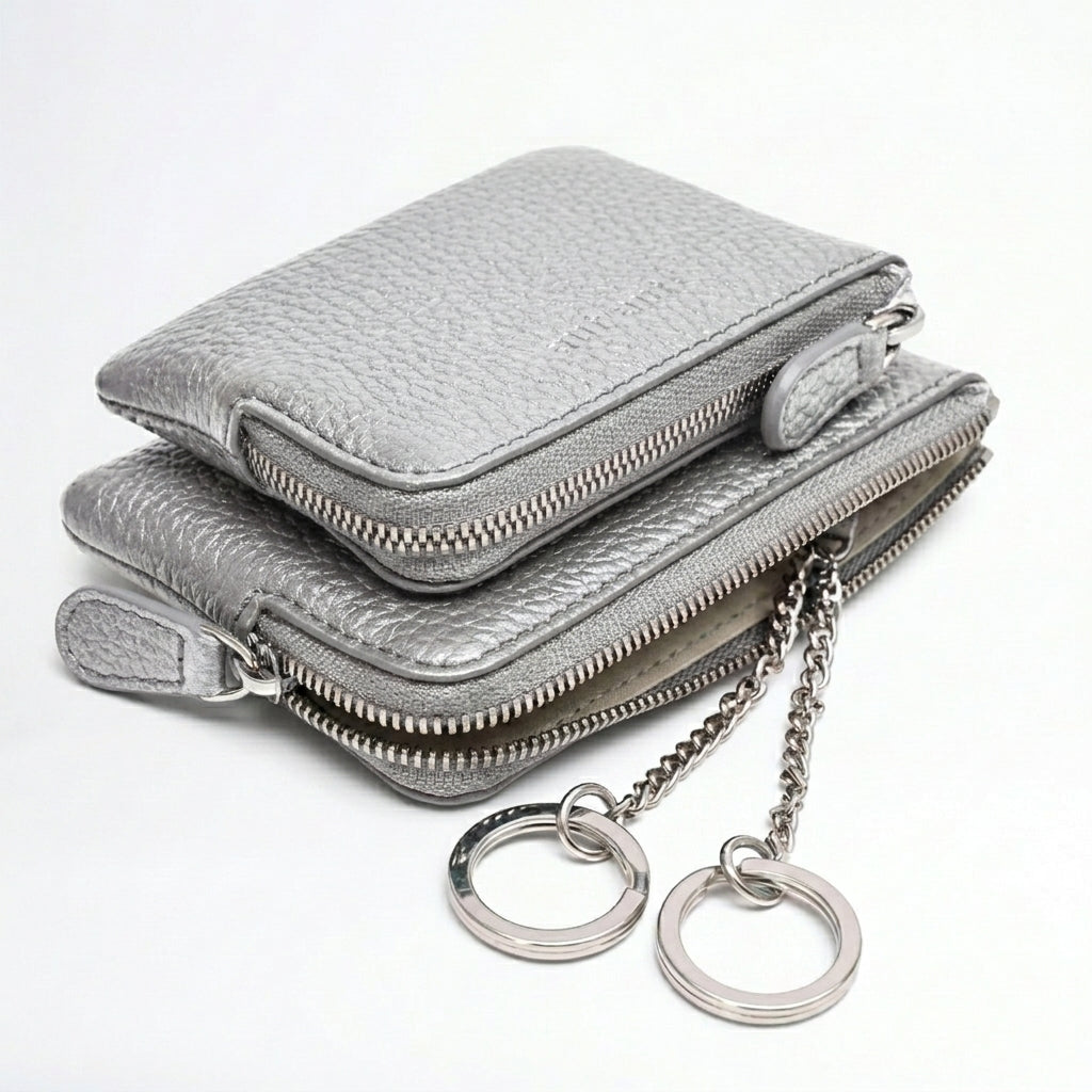Portachiavi e Porta Carte in Morbida Pelle Martellata con 2 Zip MILANO #1210
