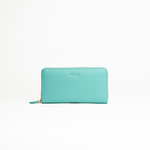 Portafoglio maxi zip around in pelle martellata colore azzurro acqua artigianale Aut Aut Studio – vista frontale