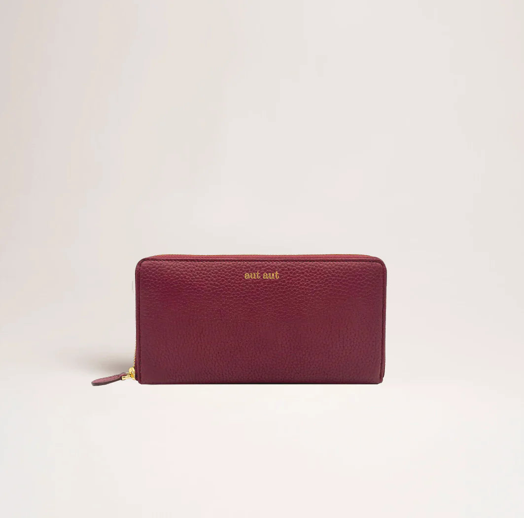 Portafoglio maxi zip around in pelle martellata Burgundy logo dorato MILANO #365 - AUT AUT