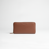 Portafoglio maxi zip around in pelle martellata colore camel artigianale Aut Aut Studio – vista frontale