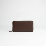 Portafoglio maxi zip around in pelle martellata colore cioccolato artigianale Aut Aut Studio – vista frontale