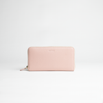 Portafoglio maxi zip around in pelle martellata colore cipria artigianale Aut Aut Studio – vista frontale