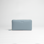 Portafoglio maxi zip around in pelle martellata colore grigio artigianale Aut Aut Studio – vista frontale