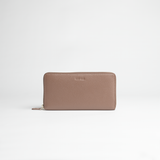 Portafoglio maxi zip around in pelle martellata colore latte artigianale Aut Aut Studio – vista frontale