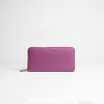 Portafoglio maxi zip around in pelle martellata colore orchidea artigianale Aut Aut Studio – vista frontale