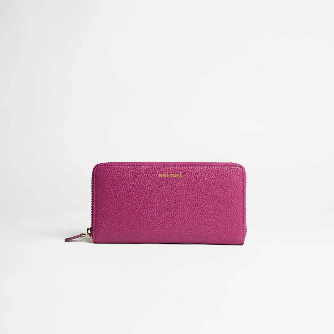 Portafoglio maxi zip around in pelle martellata orchidea logo dorato MILANO #365 - AUT AUT