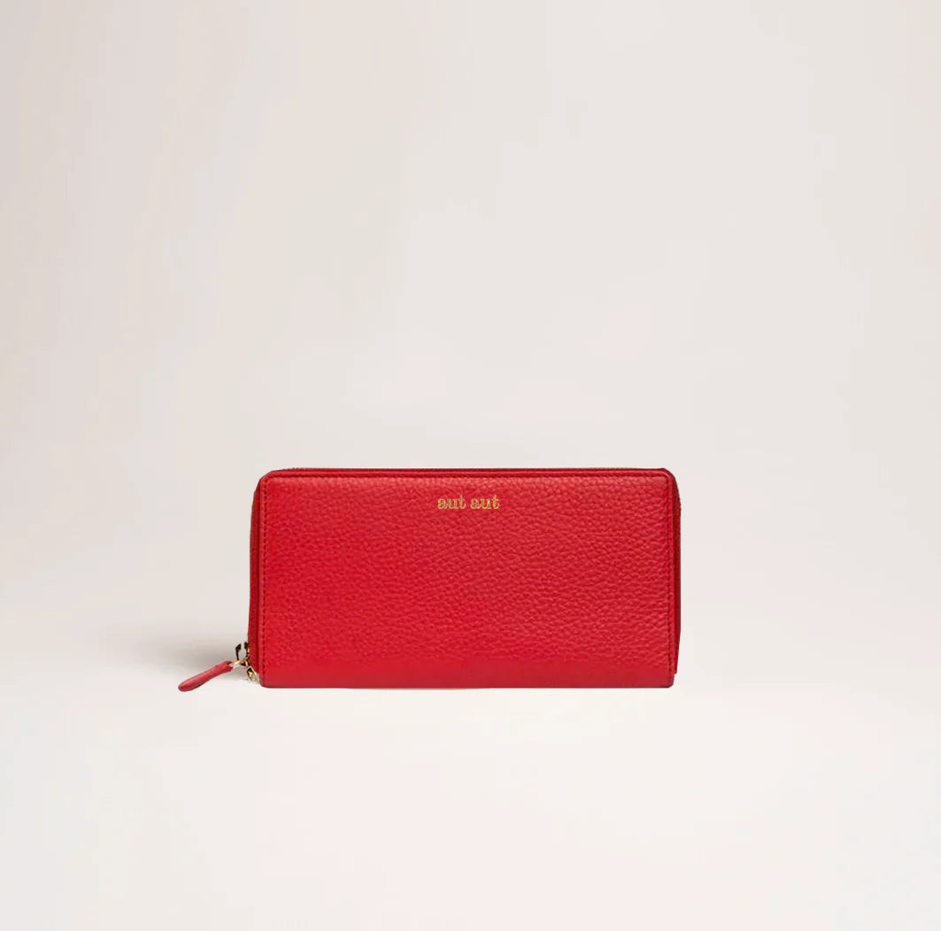 Portafoglio maxi zip around in pelle martellata rosso logo dorato MILANO #365 - AUT AUT
