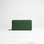 Portafoglio maxi zip around in pelle martellata colore verde bosco artigianale Aut Aut Studio – vista frontale