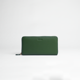 Portafoglio maxi zip around in pelle martellata colore verde bosco artigianale Aut Aut Studio – vista frontale