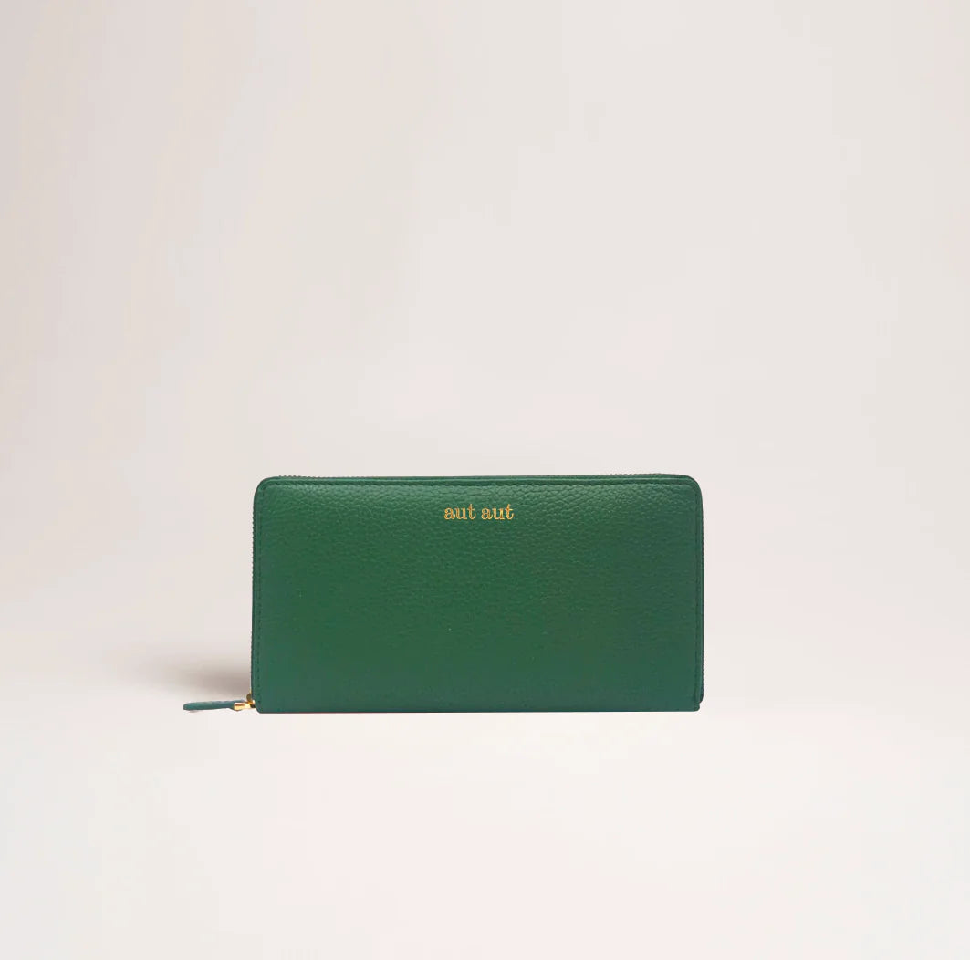 Portafoglio maxi zip around in pelle martellata verde bosco logo dorato MILANO #365 - AUT AUT