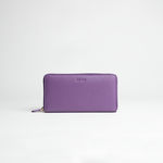 Portafoglio maxi zip around in pelle martellata colore viola artigianale Aut Aut Studio – vista frontale