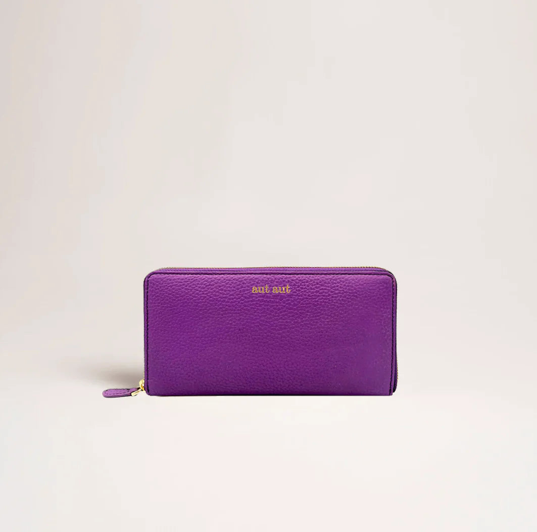 Portafoglio maxi zip around in pelle martellata viola logo dorato MILANO #365 - AUT AUT