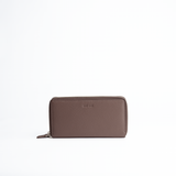Portafoglio maxi 2-zip around in pelle martellata colore marrone cioccolato artigianale Aut Aut Studio – vista frontale