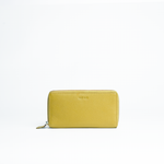 Portafoglio maxi 2-zip around in pelle martellata colore verde oliva artigianale Aut Aut Studio – vista frontale