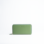 Portafoglio maxi 2-zip around in pelle martellata colore verde salvia artigianale Aut Aut Studio – vista frontale