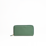 Portafoglio maxi 2-zip around in pelle martellata colore verde bosco artigianale Aut Aut Studio – vista frontale