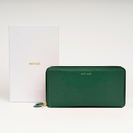 Portafoglio maxi 2-zip around in pelle martellata verde bosco logo dorato MILANO #383 - AUT AUT
