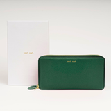 Portafoglio maxi 2-zip around in pelle martellata verde bosco logo dorato MILANO #383 - AUT AUT