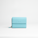 Portafoglio midi in pelle martellata colore azzurro acqua artigianale Aut Aut Studio – vista frontale