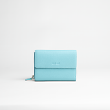 Portafoglio midi in pelle martellata colore azzurro acqua artigianale Aut Aut Studio – vista frontale
