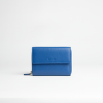 Portafoglio midi in pelle martellata colore blu elettrico artigianale Aut Aut Studio – vista frontale