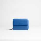 Portafoglio midi in pelle martellata colore blu elettrico artigianale Aut Aut Studio – vista frontale
