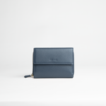 Portafoglio midi in pelle martellata colore blu Navy artigianale Aut Aut Studio – vista frontale