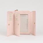 Midi wallet in hammered leather, blush color, handcrafted by Aut Aut Studio – side view