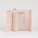Midi wallet in hammered leather, blush color, handcrafted by Aut Aut Studio – side view