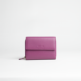 Portafoglio midi in pelle martellata colore orchidea artigianale Aut Aut Studio – vista frontale