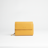 Portafoglio midi in pelle martellata colore giallo senape artigianale Aut Aut Studio – vista frontale