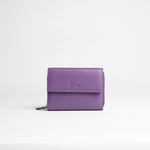 Portafoglio midi in pelle martellata colore viola artigianale Aut Aut Studio – vista frontale