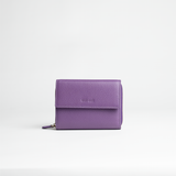 Portafoglio midi in pelle martellata colore viola artigianale Aut Aut Studio – vista frontale