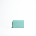 Portafoglio midi in pelle martellata colore acqua artigianale Aut Aut Studio – vista frontale