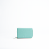 Portafoglio midi in pelle martellata colore acqua artigianale Aut Aut Studio – vista frontale