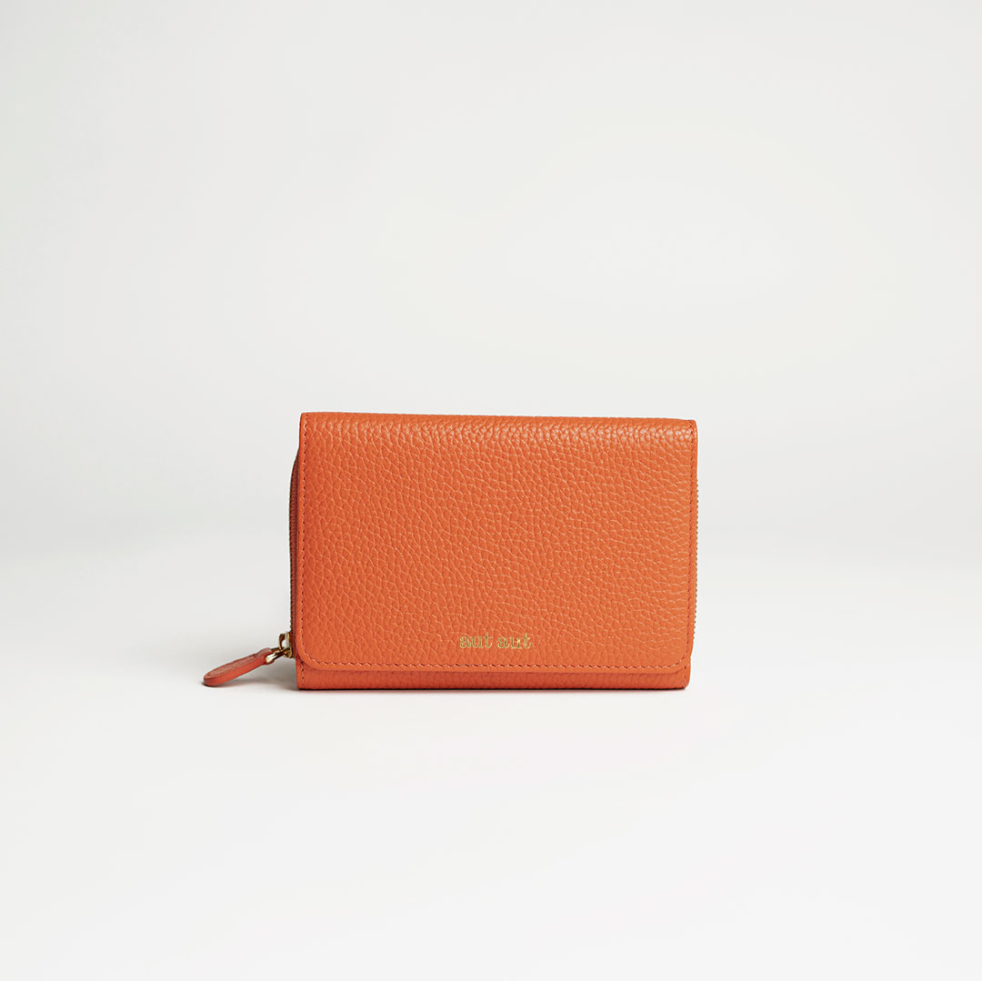 Portafoglio midi donna in pelle martellata arancio logo dorato MILANO #442 - AUT AUT