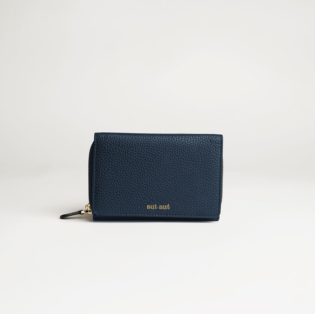 Portafoglio midi donna in pelle martellata blu Navy logo dorato MILANO #442 - AUT AUT