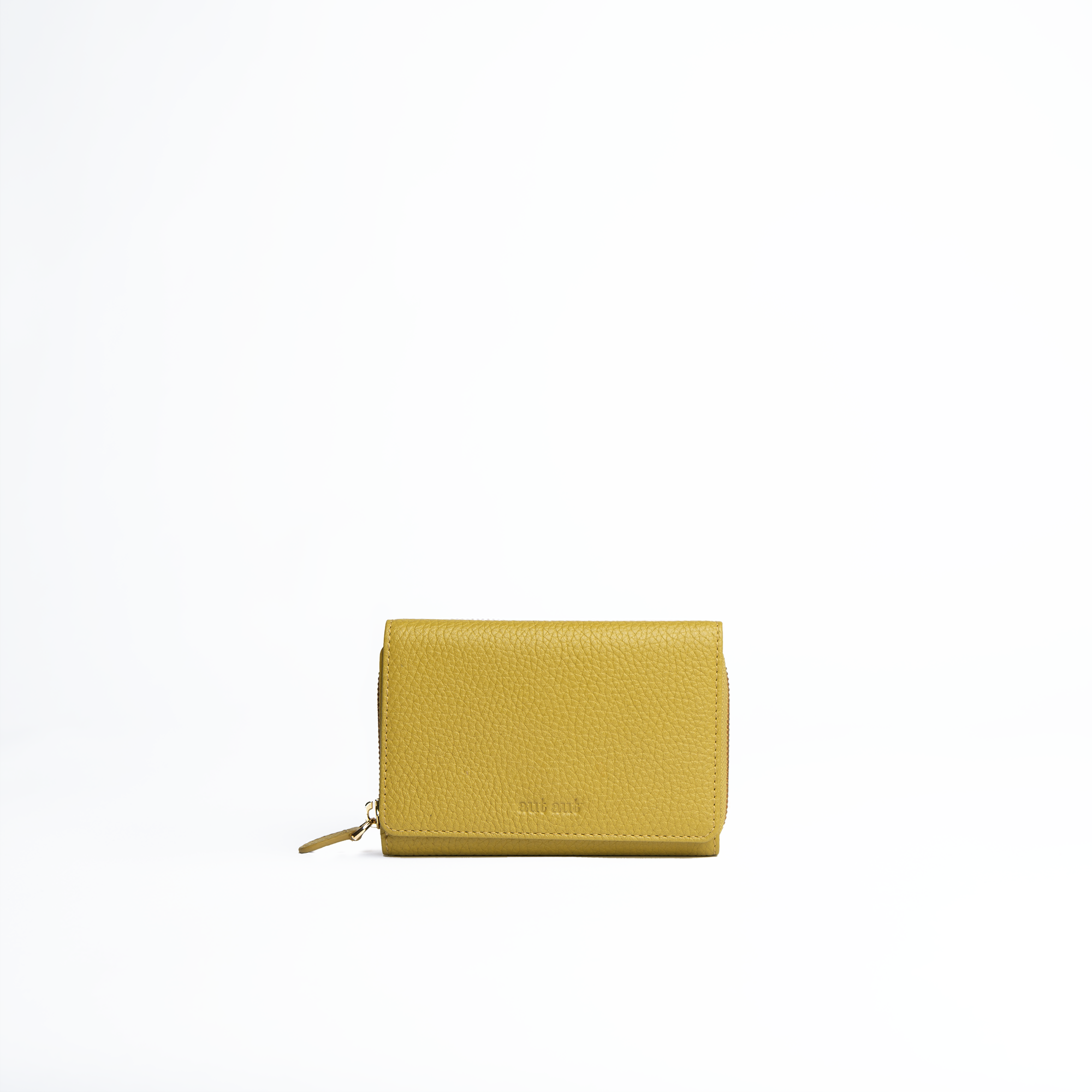Portafoglio midi in pelle martellata colore oliva artigianale Aut Aut Studio – vista frontale