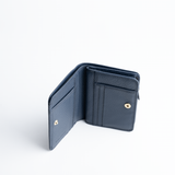 Portafoglio mini in pelle martellata colore blu navy artigianale Aut Aut Studio – vista dall'alto