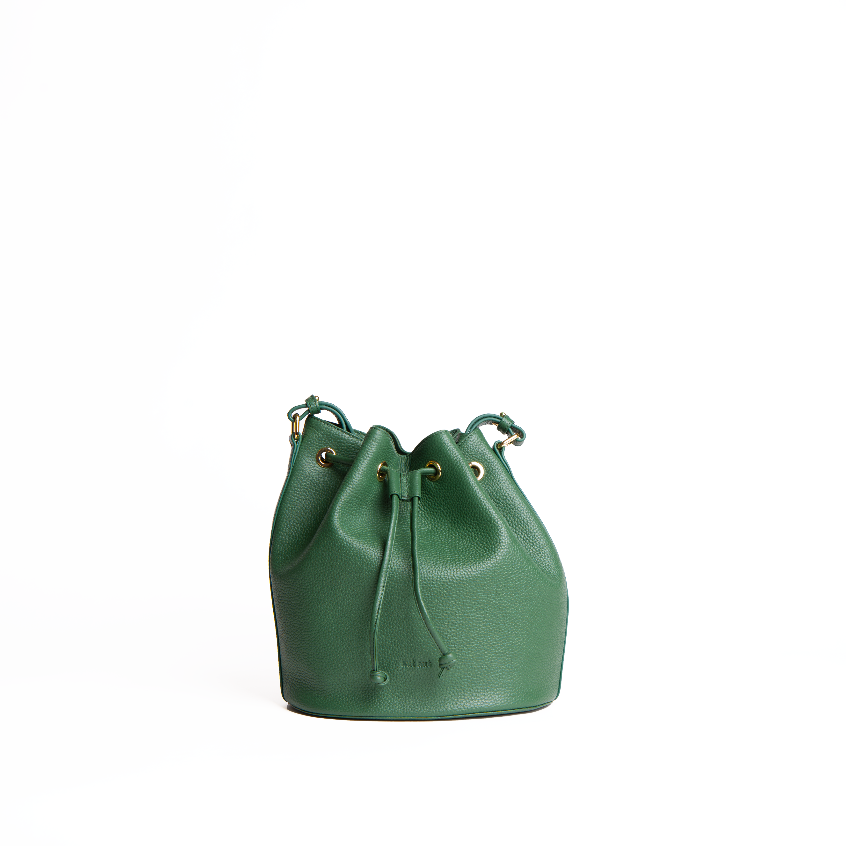Midi bucket bag in pelle martellata colore verde bosco artigianale Aut Aut Studio – vista frontale