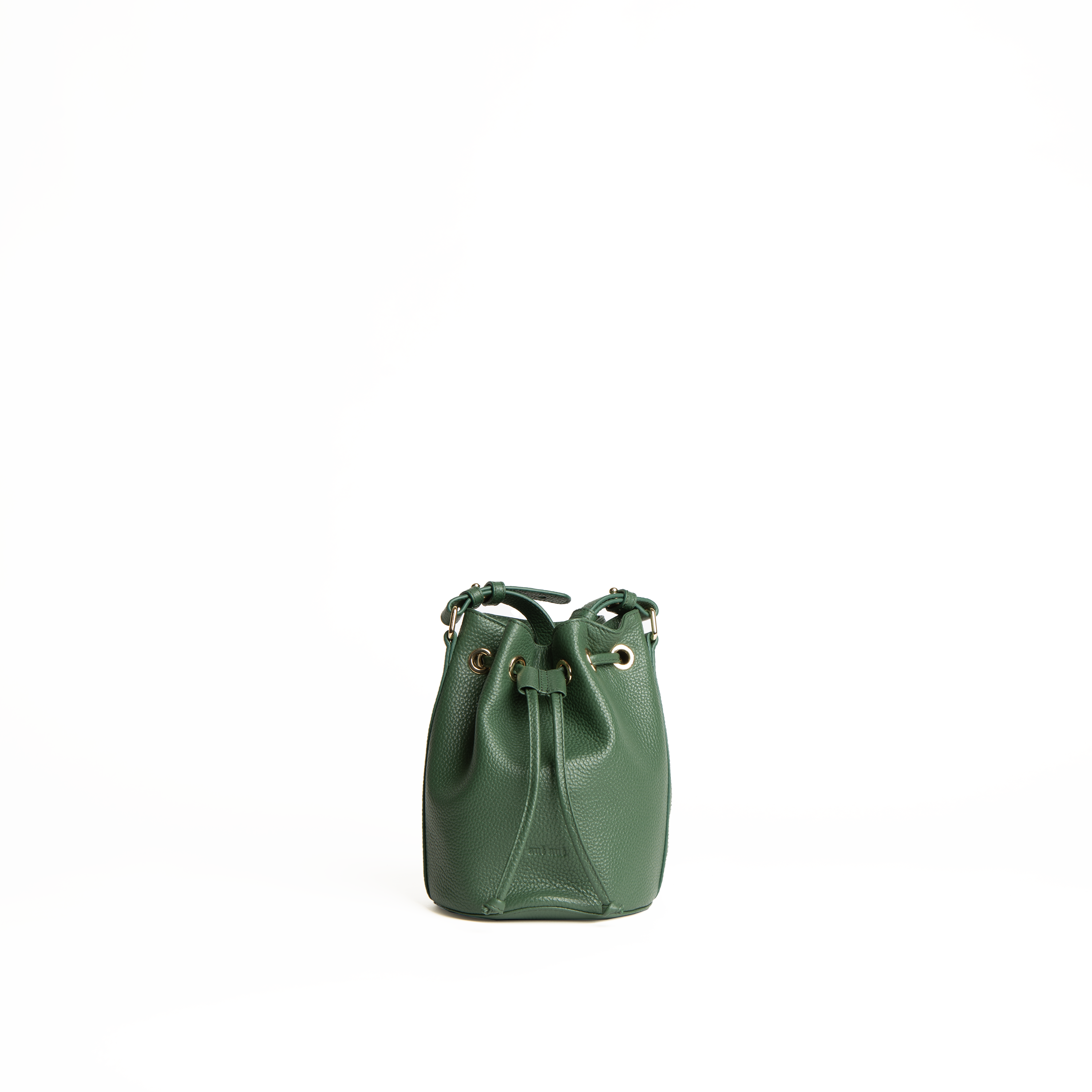 Mini bucket bag in pelle martellata colore verde bosco artigianale Aut Aut Studio – vista frontale