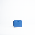 Portafoglio mini in pelle martellata colore blu elettrico artigianale Aut Aut Studio – vista frontale
