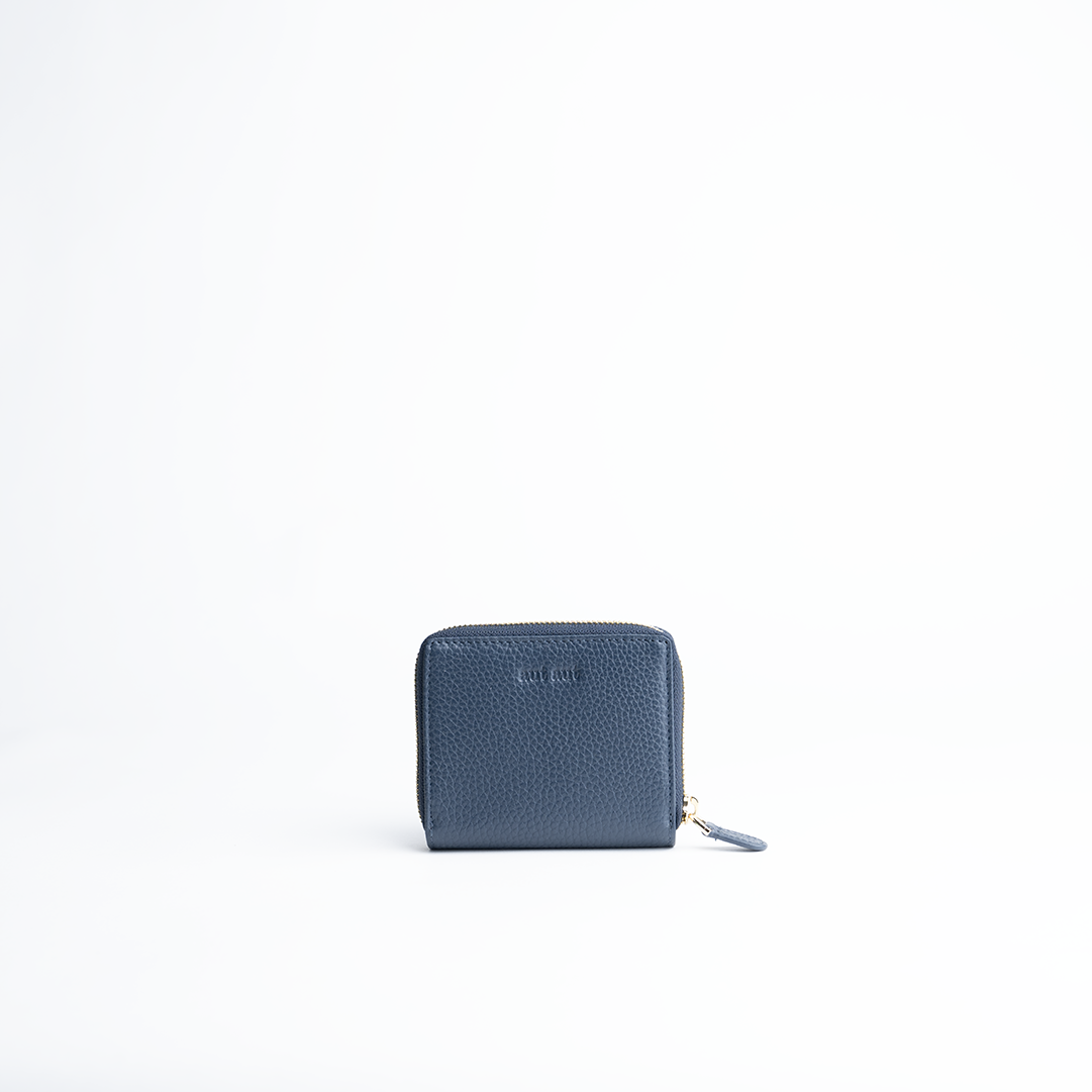 Portafoglio mini in pelle martellata colore blu Navy artigianale Aut Aut Studio – vista frontale