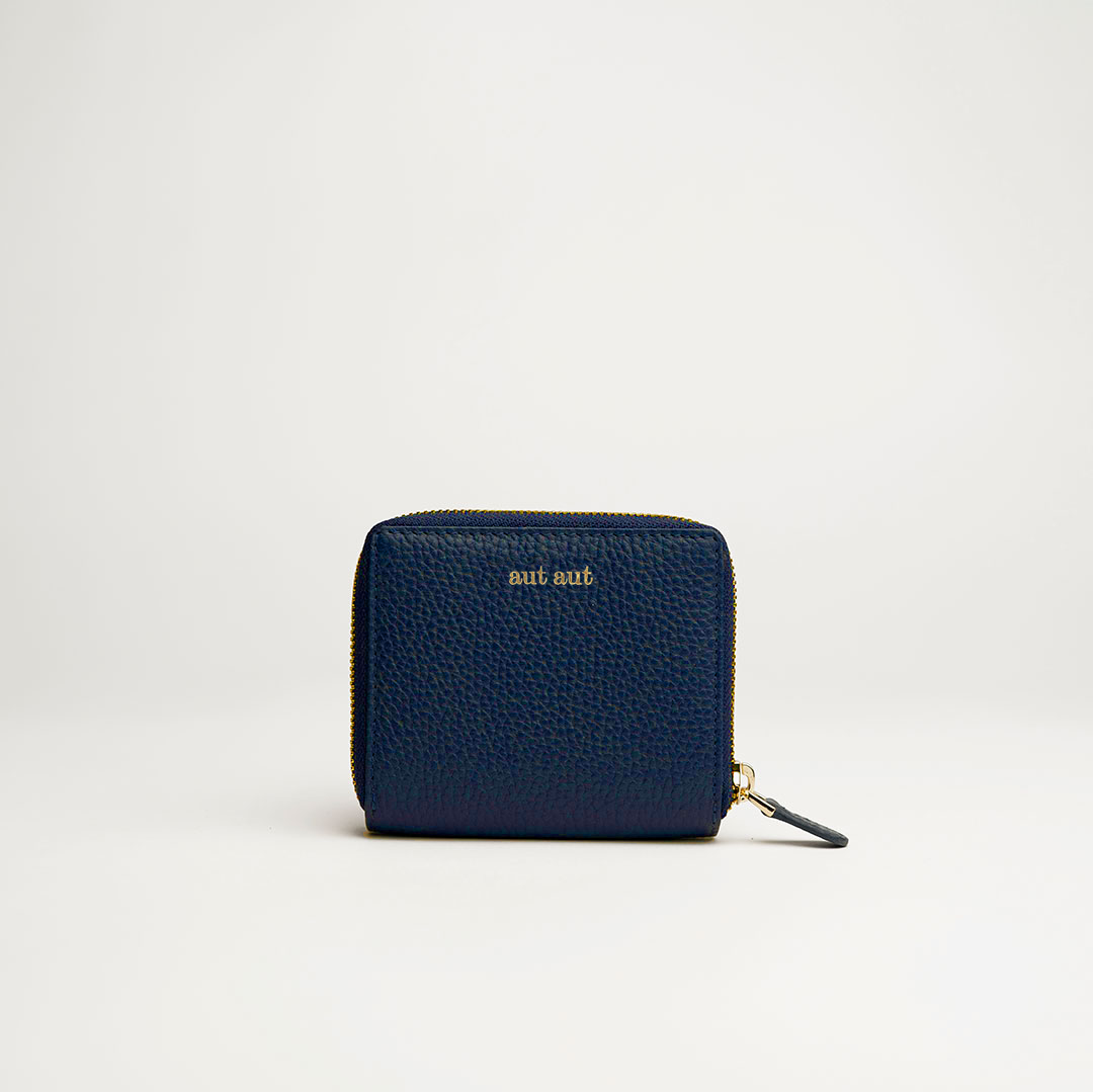 Mini portafoglio donna in pelle martellata blu Navy logo dorato MILANO #455 - AUT AUT